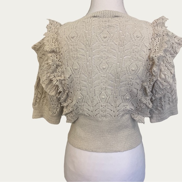 Zara Cream Lace Ruffle Blouse Medium Coquette Preppy - Picture 4 of 16